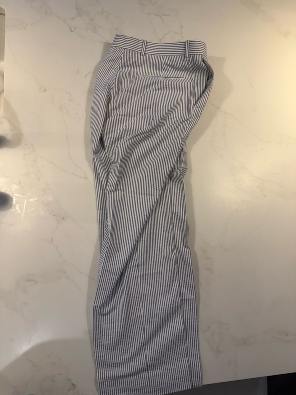 Men's Blue and White Striped Dress Pants
